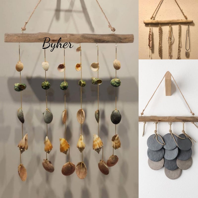 BYHER 15-Inch Driftwood Wall Hanging Jewelry Hanger - Rustic Wood Logs Hanging Branch Decor with 5 Hooks, Handcrafted from Natural Drift Wood Pieces for Crafts (Rustic) - Image 4