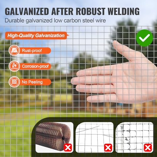 VEVOR شبكة فيفور، 1/2 بوصة 24 بوصة × 25 قدم 19 قياس، شبكة سلكية مجلفنة بالغمس الساخن، سياج دجاج، شبكة سلكية لأقفاص الأرانب، حديقة، قوارض صغيرة - Image 3