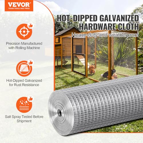 VEVOR شبكة فيفور، 1/2 بوصة 24 بوصة × 25 قدم 19 قياس، شبكة سلكية مجلفنة بالغمس الساخن، سياج دجاج، شبكة سلكية لأقفاص الأرانب، حديقة، قوارض صغيرة - Image 2