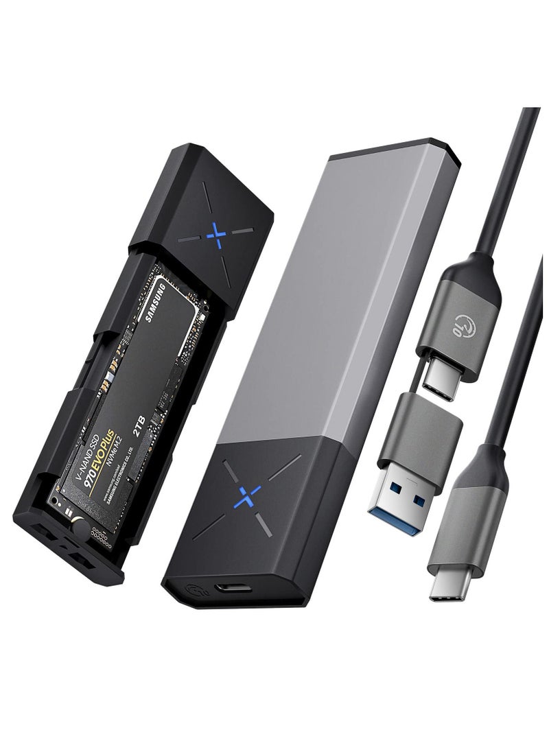 M.2 [NVMe & SATA] SSD Enclosure Adapter[Tool Free][Aluminum], NVMe to USB 3.2 Gen 2 10Gbps, M.2 to USB C&A Supports M-Key/B+M Key Solid State Drive Enclosure with UASP Trim for 2230/2242/2260/2280 SSD  - Image 1