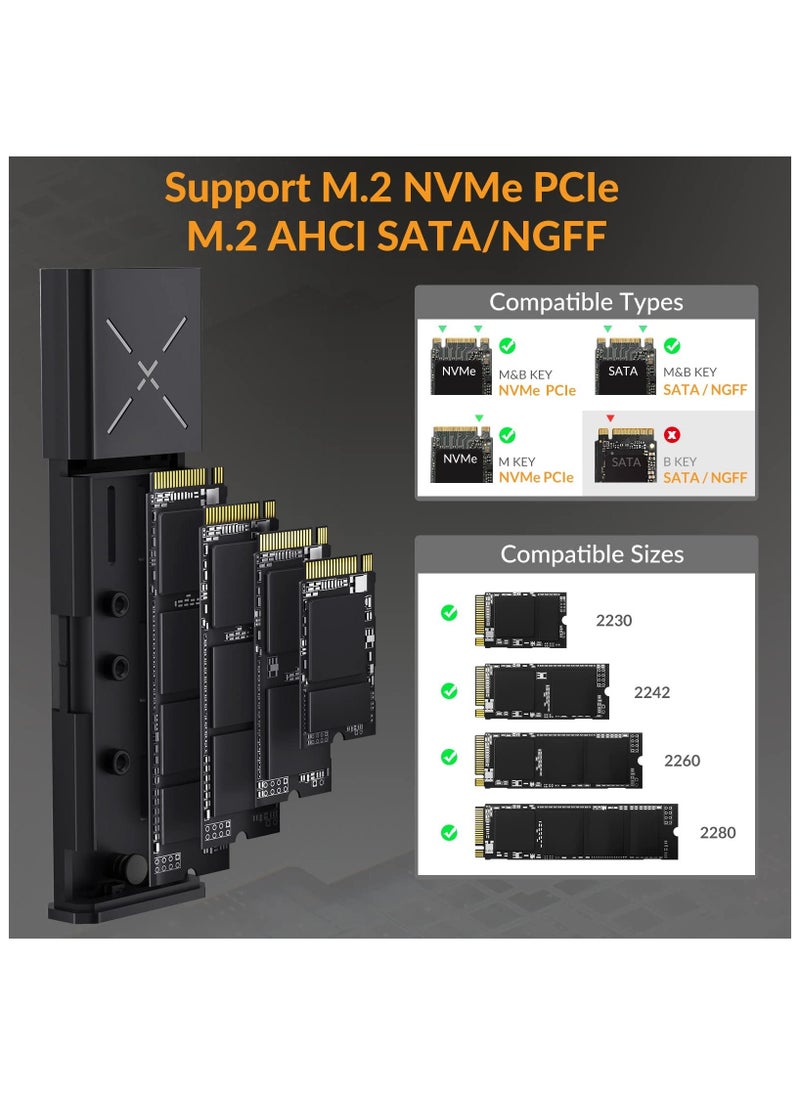 M.2 [NVMe & SATA] SSD Enclosure Adapter[Tool Free][Aluminum], NVMe to USB 3.2 Gen 2 10Gbps, M.2 to USB C&A Supports M-Key/B+M Key Solid State Drive Enclosure with UASP Trim for 2230/2242/2260/2280 SSD  - Image 2
