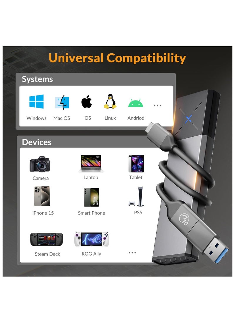 M.2 [NVMe & SATA] SSD Enclosure Adapter[Tool Free][Aluminum], NVMe to USB 3.2 Gen 2 10Gbps, M.2 to USB C&A Supports M-Key/B+M Key Solid State Drive Enclosure with UASP Trim for 2230/2242/2260/2280 SSD  - Image 5