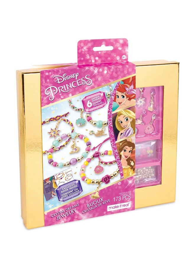 Make It Real Make It Real Disney Princess Crystal Dreams Jewelry Kit - DIY Bead & Charm Bracelet Set with Swarovski Crystals, Includes Supplies & Exclusive Princess Book - Create 6 Bracelets, Ages 8  - Image 1