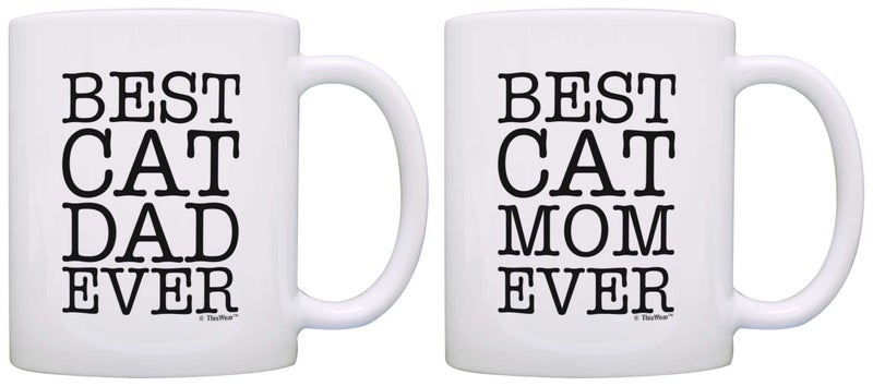 Cat Lover Gift Best Dog Mom Dad Ever Cat Owner Gift Bundle 2 Pack Gift Coffee Mugs Tea Cups White