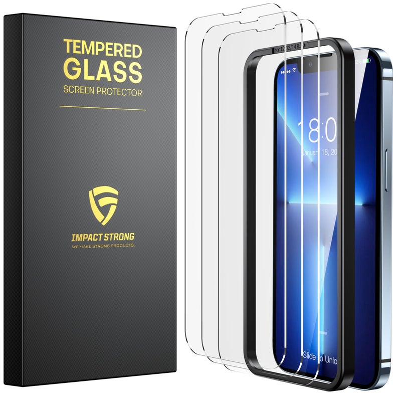 ImpactStrong Shatterproof Tempered Glass Screen Protector for iPhone 13 Pro Max [Easy Installation Frame] [Bubble Free] [9H Hardness] [Full Coverage] Case Friendly, 6.7 Inch - (3-Pack) - Image 1