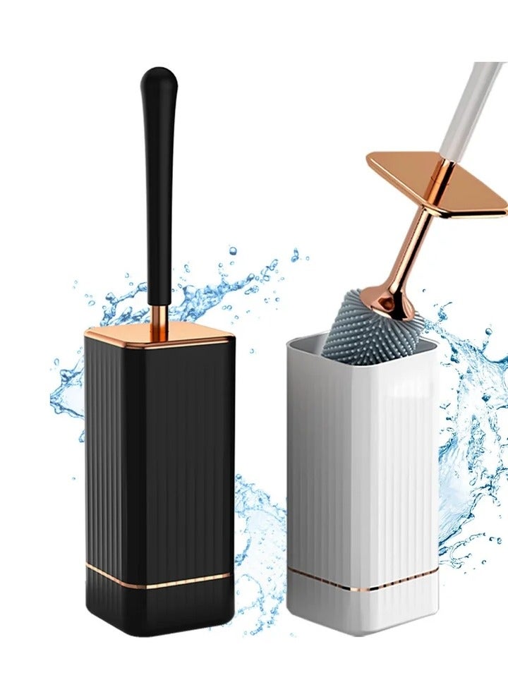 Toilet Brush and Holder, Elegant 2 Pack Silicone Bowl Set with Ergonomic Long Handle, Modern Bathroom Decor Cleaning Accessories, Durable, Deep - Black & White - Image 1