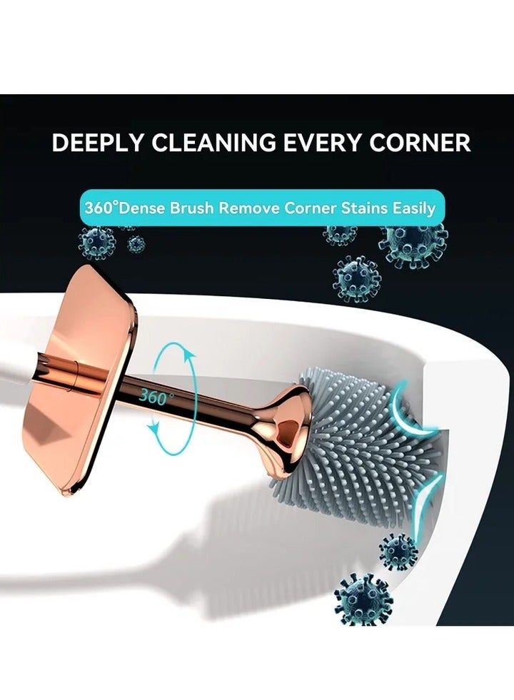 Toilet Brush and Holder, Elegant 2 Pack Silicone Bowl Set with Ergonomic Long Handle, Modern Bathroom Decor Cleaning Accessories, Durable, Deep - Black & White - Image 2