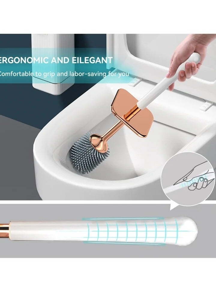 Toilet Brush and Holder, Elegant 2 Pack Silicone Bowl Set with Ergonomic Long Handle, Modern Bathroom Decor Cleaning Accessories, Durable, Deep - Black & White - Image 3