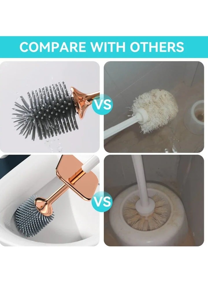 Toilet Brush and Holder, Elegant 2 Pack Silicone Bowl Set with Ergonomic Long Handle, Modern Bathroom Decor Cleaning Accessories, Durable, Deep - Black & White - Image 4