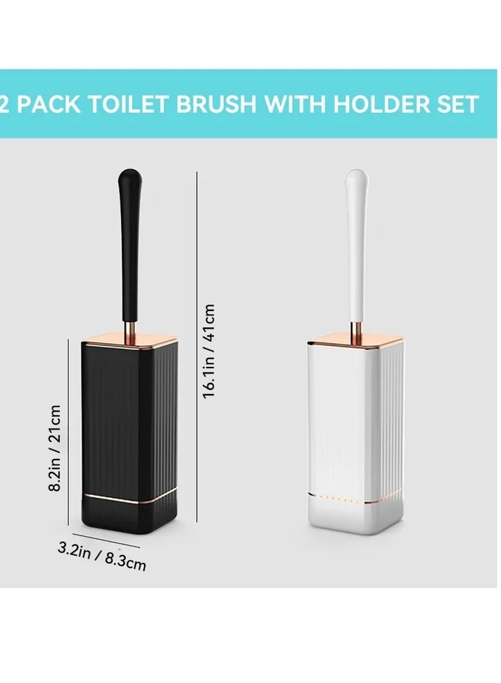 Toilet Brush and Holder, Elegant 2 Pack Silicone Bowl Set with Ergonomic Long Handle, Modern Bathroom Decor Cleaning Accessories, Durable, Deep - Black & White - Image 5