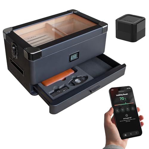 Case Elegance Black Edition 50 to 100 Cigar Cigar with Glass Top and Front Digital Hygrometer, Spanish Cedar, Cigar Solution, Hydro System and Foam Drawer for Accessories - Image 1