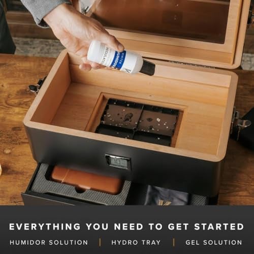Case Elegance Black Edition 50 to 100 Cigar Cigar with Glass Top and Front Digital Hygrometer, Spanish Cedar, Cigar Solution, Hydro System and Foam Drawer for Accessories - Image 4