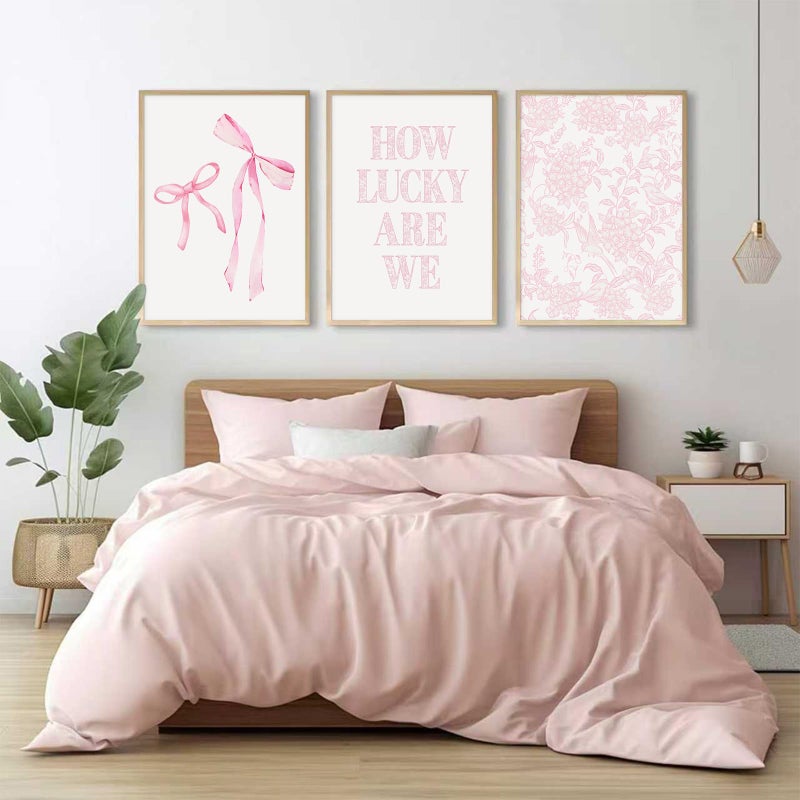 Pennclys Pink Bow Floral Wall Art Preppy Aesthetic Canvas Wall Decor Trendy Coquette Posters Pink Bow Pictures Chinoiserie Flower Prints Painting for Girls Dorm College Apartment 12x16 Inch Unframed Set of 3 - Image 5
