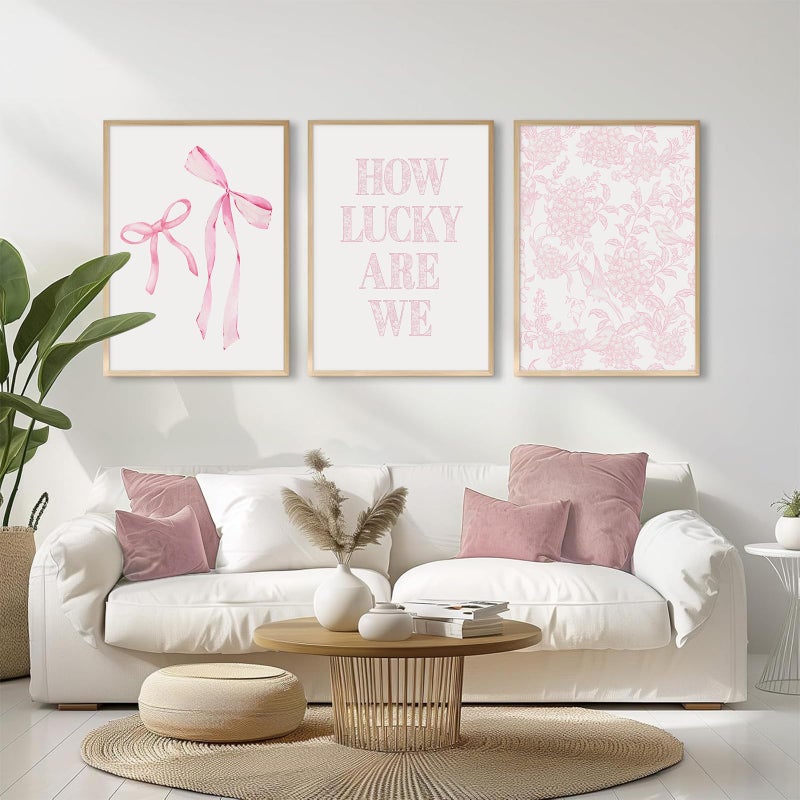 Pennclys Pink Bow Floral Wall Art Preppy Aesthetic Canvas Wall Decor Trendy Coquette Posters Pink Bow Pictures Chinoiserie Flower Prints Painting for Girls Dorm College Apartment 12x16 Inch Unframed Set of 3 - Image 3