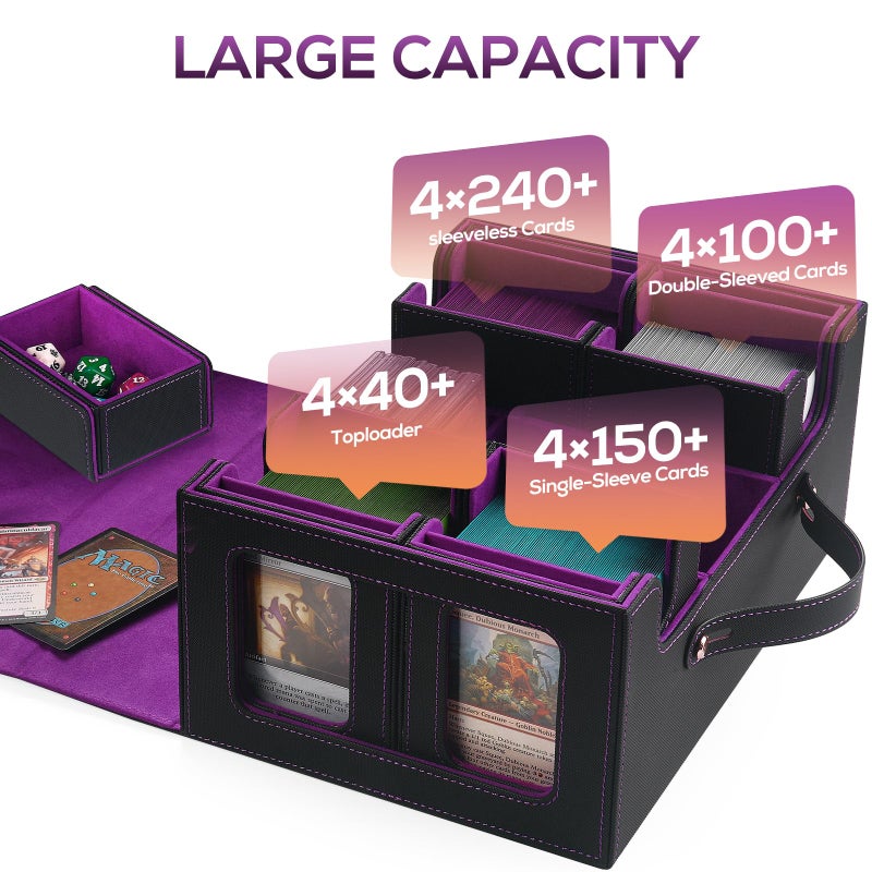 STTRBOX Trading Card Storage Box for MTG, MTG commander deck boxï¼ŒMulti-purpose Deck Case for MTG TCG Sports Card, 4 Toploaders, 4 Stoppers, 4 Colorful Dividers (Black & Purple) - Image 2