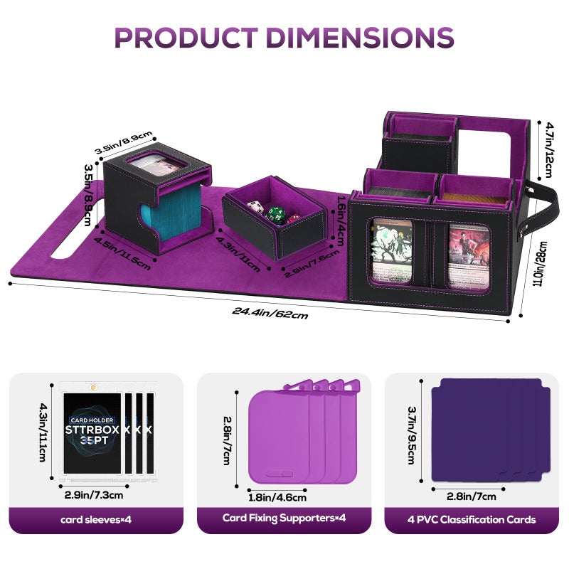 STTRBOX Trading Card Storage Box for MTG, MTG commander deck boxï¼ŒMulti-purpose Deck Case for MTG TCG Sports Card, 4 Toploaders, 4 Stoppers, 4 Colorful Dividers (Black & Purple) - Image 3