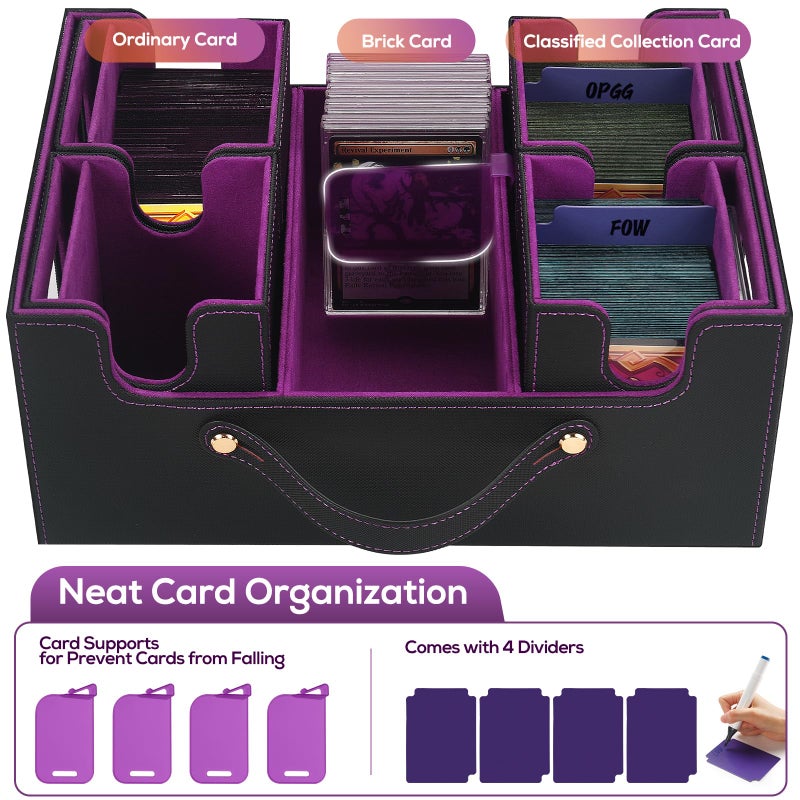 STTRBOX Trading Card Storage Box for MTG, MTG commander deck boxï¼ŒMulti-purpose Deck Case for MTG TCG Sports Card, 4 Toploaders, 4 Stoppers, 4 Colorful Dividers (Black & Purple) - Image 4