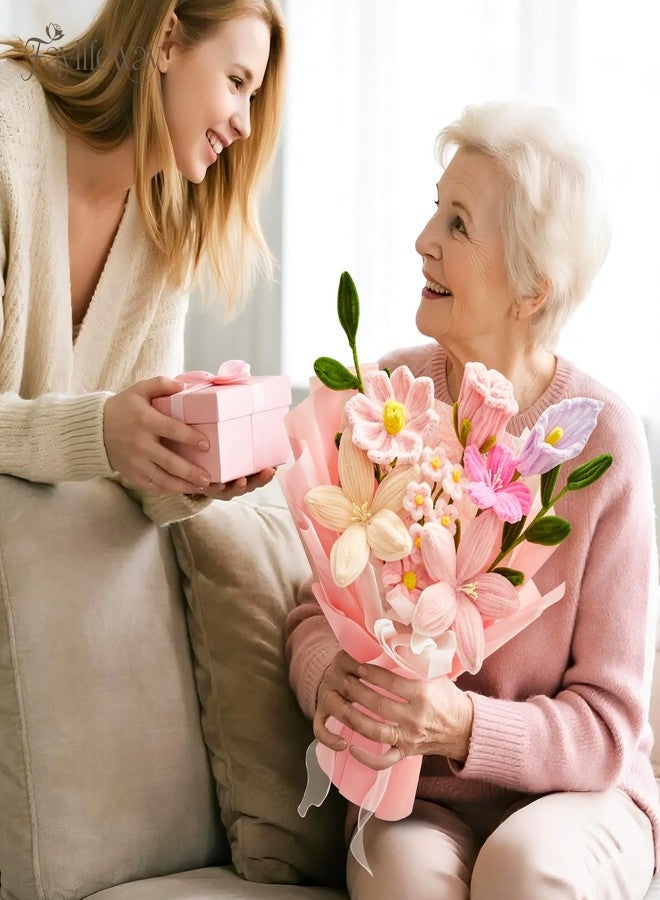 Faylifeway Pipe Cleaner Flower Bouquet Already Made, Pink Chenille Stem Flowers, Flower Bouquet for Mom Women, Birthday Anniversary Graduation Gift(Include Card) - Image 3