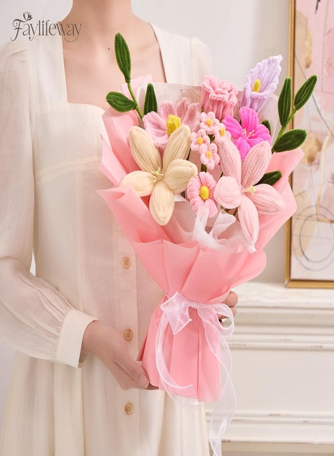 Faylifeway Pipe Cleaner Flower Bouquet Already Made, Pink Chenille Stem Flowers, Flower Bouquet for Mom Women, Birthday Anniversary Graduation Gift(Include Card) - Image 5