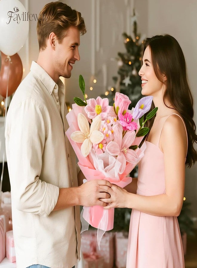 Faylifeway Pipe Cleaner Flower Bouquet Already Made, Pink Chenille Stem Flowers, Flower Bouquet for Mom Women, Birthday Anniversary Graduation Gift(Include Card) - Image 2