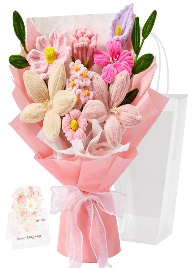 Faylifeway Pipe Cleaner Flower Bouquet Already Made, Pink Chenille Stem Flowers, Flower Bouquet for Mom Women, Birthday Anniversary Graduation Gift(Include Card) - Image 1