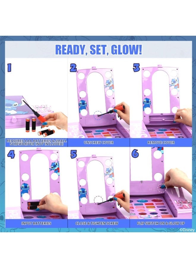 Disney Stitch Beauty Vanity Set with Light-Up Mirror, Includes Lip Gloss, Eyeshadow, Blush, Brushes, Nail Polish, Accessories, Batteries Not Included, Ages 6+, for Gift-Giving, by Townley Girl - Image 5
