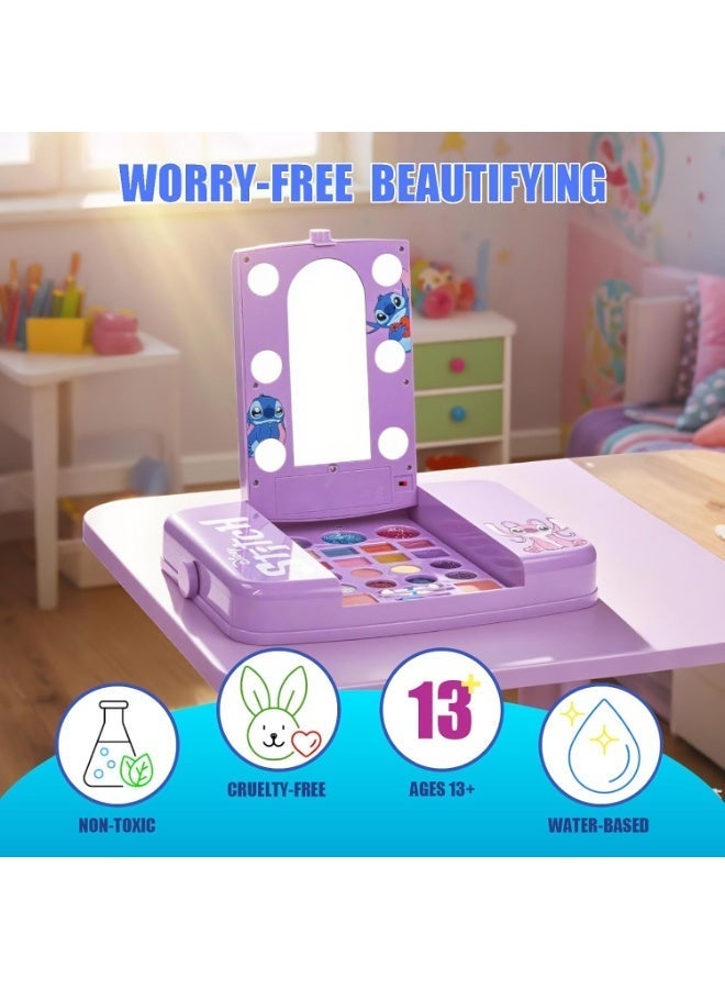Disney Stitch Beauty Vanity Set with Light-Up Mirror, Includes Lip Gloss, Eyeshadow, Blush, Brushes, Nail Polish, Accessories, Batteries Not Included, Ages 6+, for Gift-Giving, by Townley Girl - Image 3