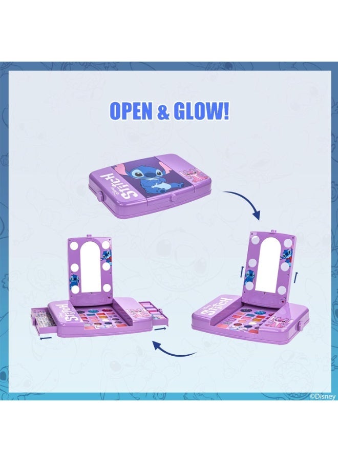 Disney Stitch Beauty Vanity Set with Light-Up Mirror, Includes Lip Gloss, Eyeshadow, Blush, Brushes, Nail Polish, Accessories, Batteries Not Included, Ages 6+, for Gift-Giving, by Townley Girl - Image 2