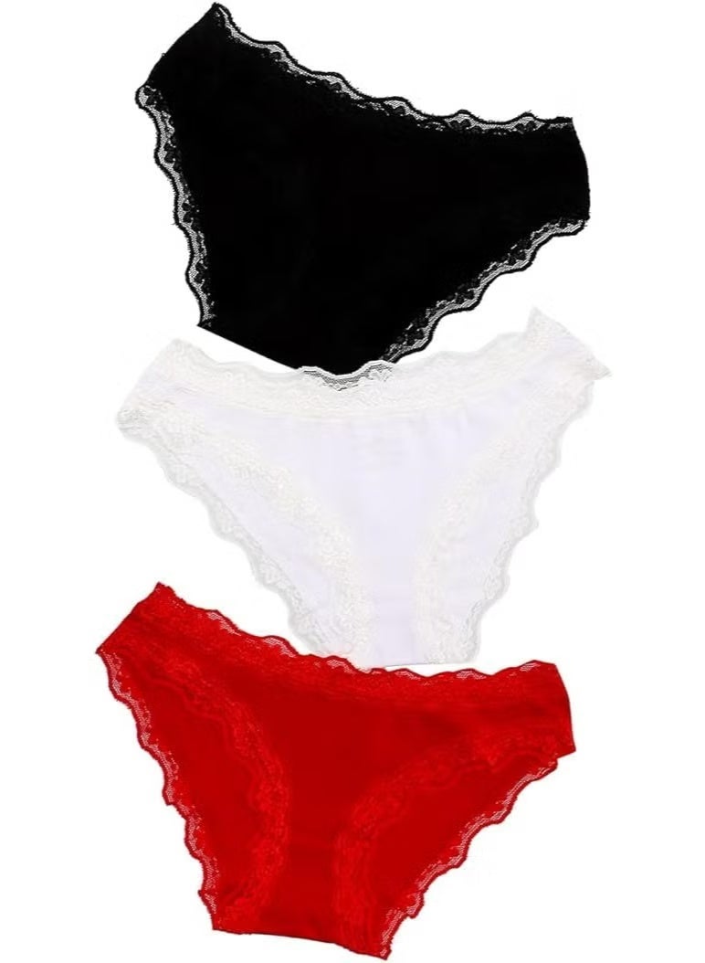 Hanady Women's three-piece panty set – comfortable cotton fabric with lace trim – multi colour– suitable for everyday wear - Image 1