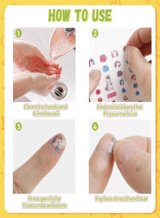 SeseBee Kids Nail Art Decals, 6 Sheets 280 Designs Self-Adhesive 3D Stickers, Cute Unicorn Nail Decorations for Girls Women, Gift (Candy Unicorn) - Image 5