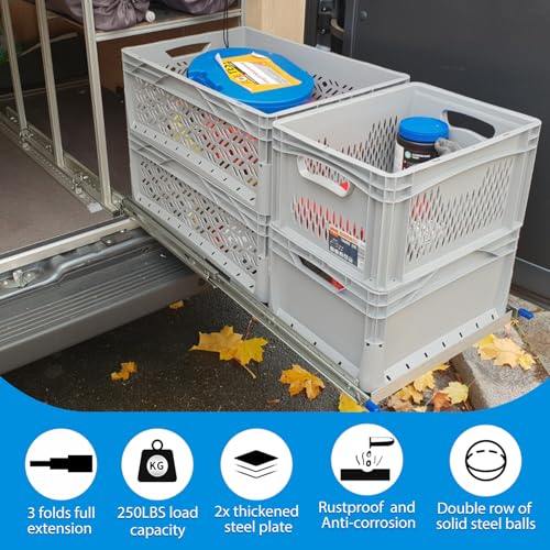 YENUO Heavy Duty Locking Drawer Slides Full Extension Runners with Lock 12 14 16 18 20 22 24 26 28 30 32 34 36 38 40 Inch Side Mount Ball Bearing Rails Track Glides 250 Lbs 1 Pair(W:53mm, 12 Inch) - Image 4