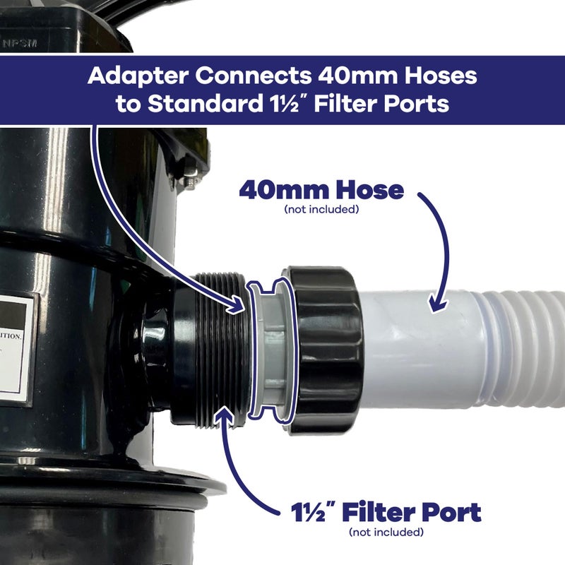GAME 4560 40mm Hose to 1 1/2 Inch Inlet/Outlet, Adapter Conversion Kit (For Intex & Bestway Pools), 2 Count (Pack of 1) ,Grey - Image 5
