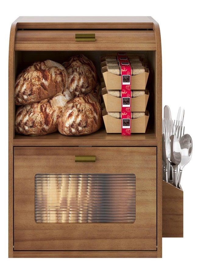 TQVAI Roll Top Bread Box for Kitchen Countertop, Keep Fresh Longer, Easy to Maintenance, Double Layer Vintage Wooden Breadbox with Window for Homemade Bread, Sandwich Loaves, Baked Goods (Retro Brown) - Image 1