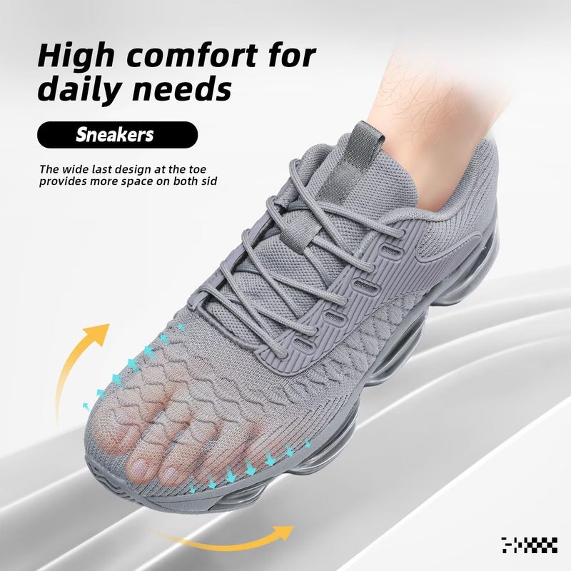 Socviis Mens Running Shoes Air Low Top Comfort Walking Lace Up Sneakers Breathable Fashion Tennis Sport Gym Fitness Cross Trainers Grey - Image 4