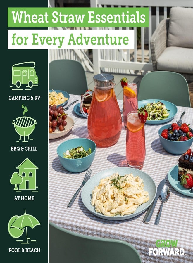 Grow Forward 16-piece Premium Wheat Straw Dinnerware Sets for 4 - Unbreakable Dishwasher & Microwave Safe Plastic Plates and Bowls Sets - Patio, Outdoors, RV, Camping Dishes - Seascape - Image 2