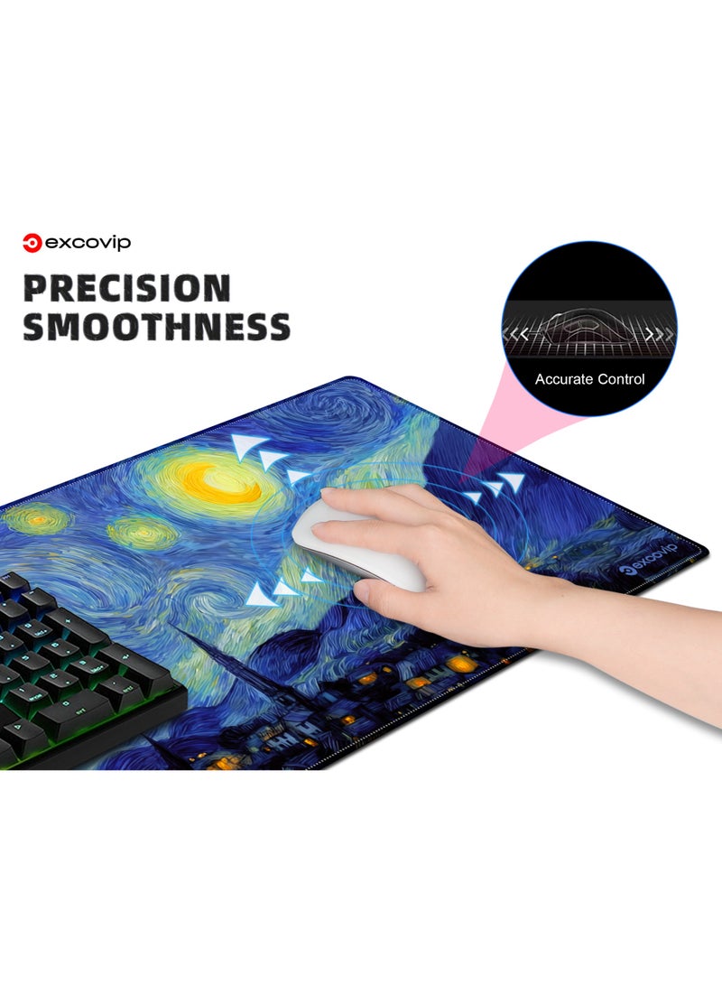 excovip Starry Night Cat Gaming Mouse Pad XL Large Mouse Mat Extended Keyboard Mouse Pad Anime Mousepad with Non-Slip Base and Stitched Edge Mouse Mat for Desk Home Office Gaming 800x300mm - Image 4