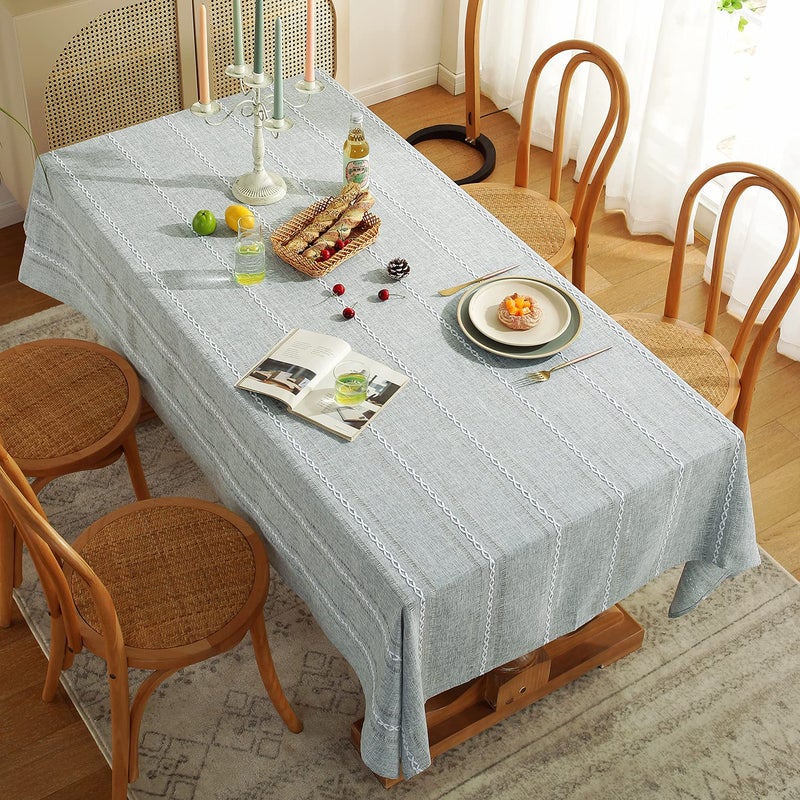 Chassic 60 x 84 inches Farmhouse Style Linen tablecloths, Wrinkle Resistant Washable Dining Room Table Cloths for Rectangle Tables - Hemstitch Light Grey - Image 4