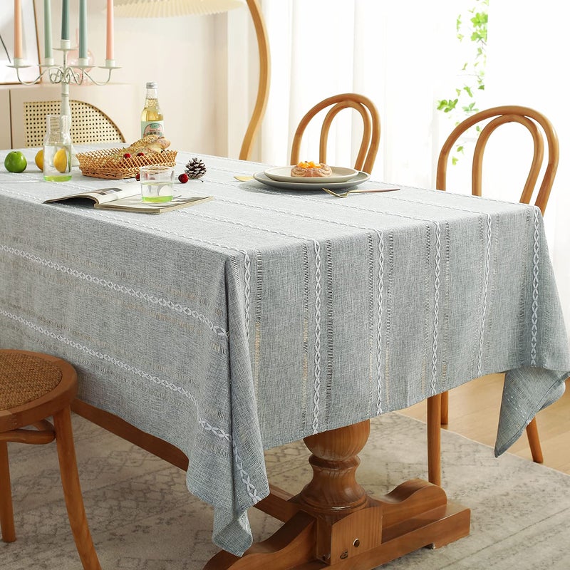 Chassic 60 x 84 inches Farmhouse Style Linen tablecloths, Wrinkle Resistant Washable Dining Room Table Cloths for Rectangle Tables - Hemstitch Light Grey - Image 2