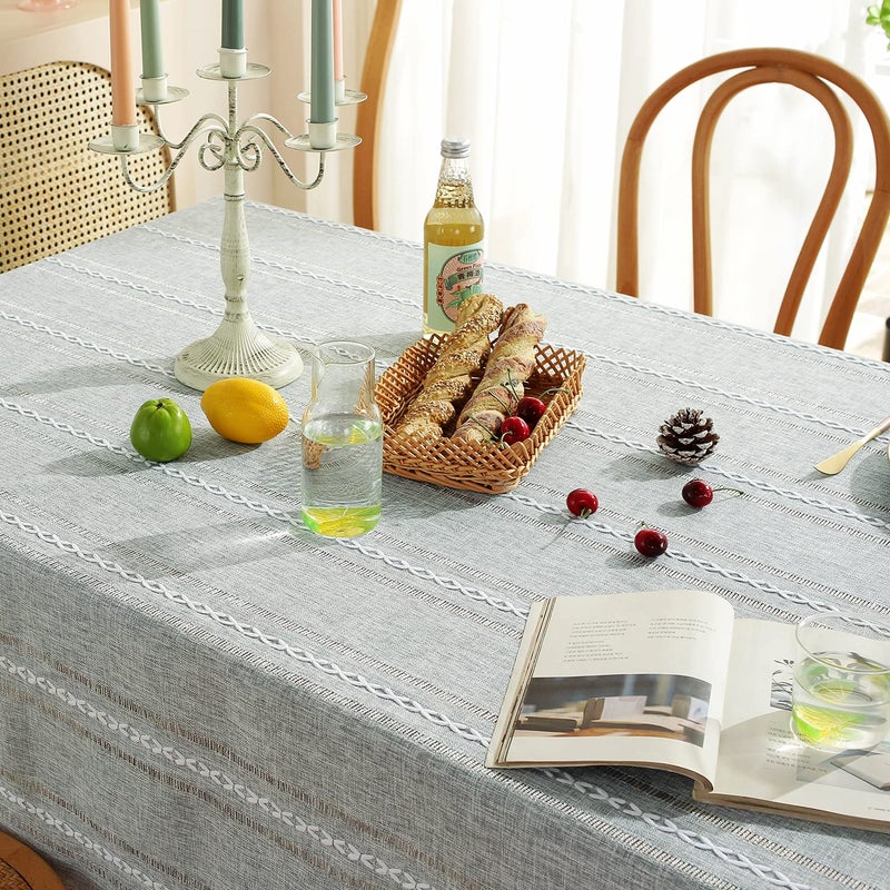 Chassic 60 x 84 inches Farmhouse Style Linen tablecloths, Wrinkle Resistant Washable Dining Room Table Cloths for Rectangle Tables - Hemstitch Light Grey - Image 5