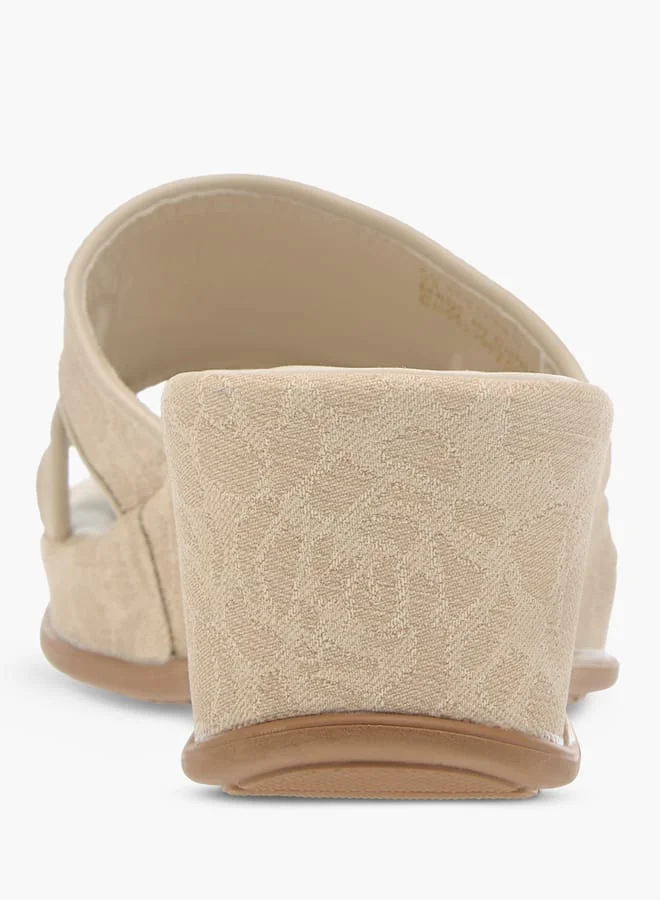 Flora Bella By Shoexpress Womens Floral Textured Slip-On Wedge Heel Sandals