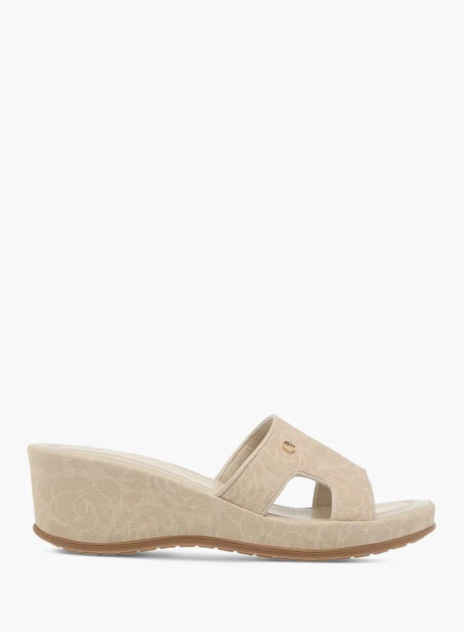 Flora Bella By Shoexpress Womens Floral Textured Slip-On Wedge Heel Sandals