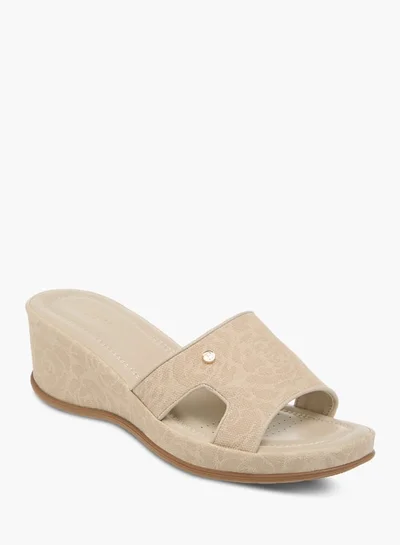 Flora Bella By Shoexpress Womens Floral Textured Slip-On Wedge Heel Sandals