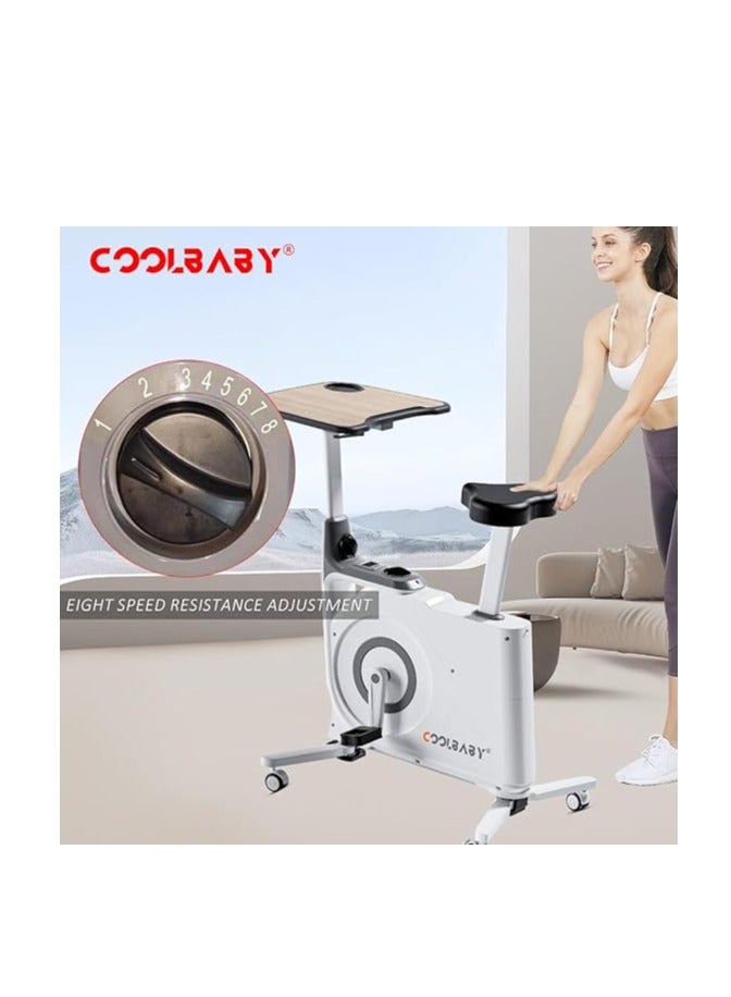 Cool Baby Style Exercise Bike with Desk Home Office Exercise Bike 8 Levels of Magnetic Resistance Foldable Base LCD Display Max Weight 120 kg  - Image 2