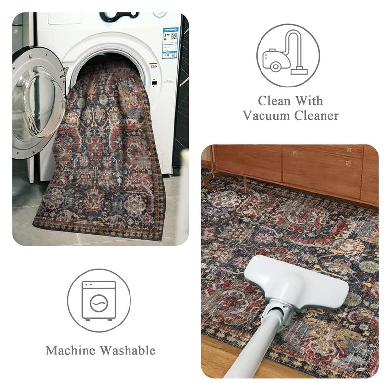 RUGSURE Washable Area Rugs - Perfect for Living Room, Bedroom, Kids Room, Nursery - Stain & Water Resistant Non-Slip, Pet & Child Friendly, Vintage Tribal Area Rugs (Rust, 5' x 7') - Image 4