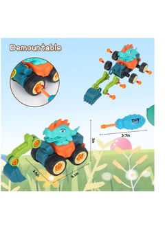 Y&D Digger Toys, Dinosaurs Construction Dinosaur Truck with Screwdriver, Bulldozer, Excavator,Road Roller for Kids Boys Birthday Toys(4Pcs)  - Image 2