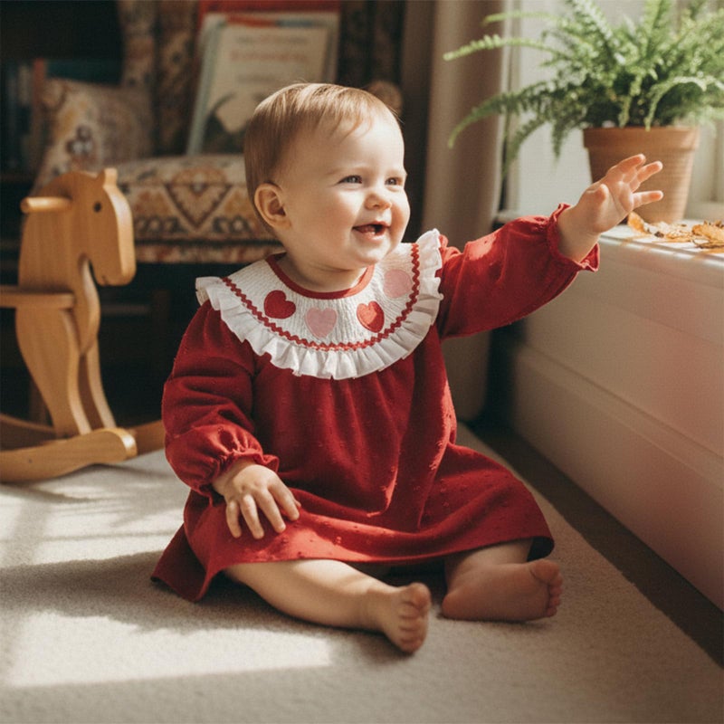 Rourufy Toddler Girl Valentines Outfit Ruffle Heart Smocked Dress Baby Girls Princess Dresses Kids Spring Fall Clothes (J Ruffle Heart Red, 18-24 Months) - Image 2