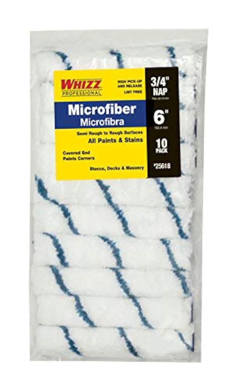 WHIZZ 25618 Microfiber Mini Roller, 6" X 3/4", 10/Pack