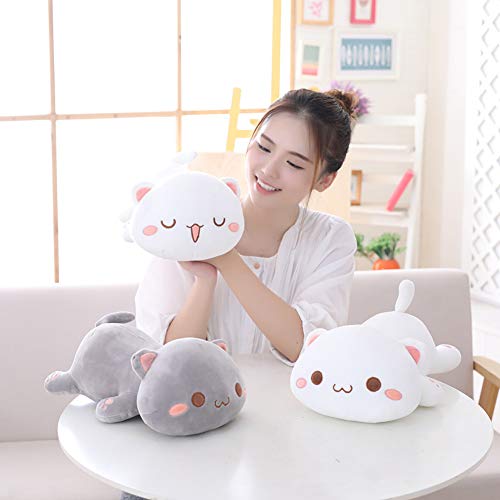 Jensquaify Cat Stuffed Animals, Soft Cat Plush Pillow Kawaii Kitten Stuffed Animal Toy Gifts for Kids (White Round Eyes, 13.7") - Image 5