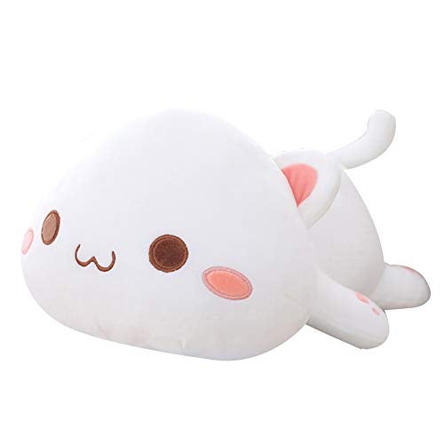 Jensquaify Cat Stuffed Animals, Soft Cat Plush Pillow Kawaii Kitten Stuffed Animal Toy Gifts for Kids (White Round Eyes, 13.7") - Image 1