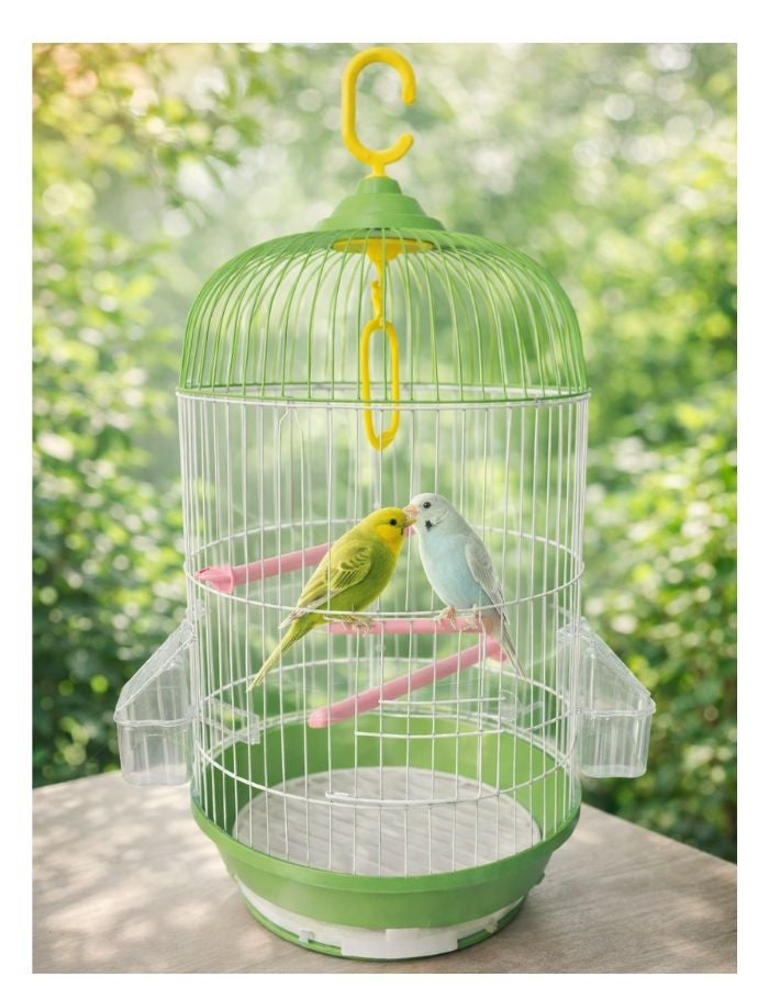 Petto Metal Round Hanging Bird Cage with Perch & Feeders – 23 × 50 cm - Image 1